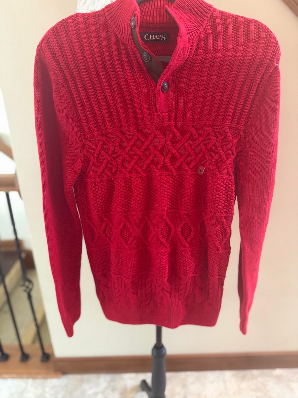 Chaps Red Cable Knit Mock Neck Sweater | Men’s Small | 100% Cotton | NWOT